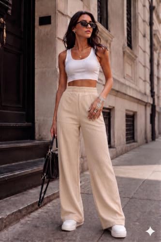 Image of Prenuem Women's High Waist Flared Korean Trousers, Trendy Casual Wear for Daily & Travel Use (Available in Plus Size)