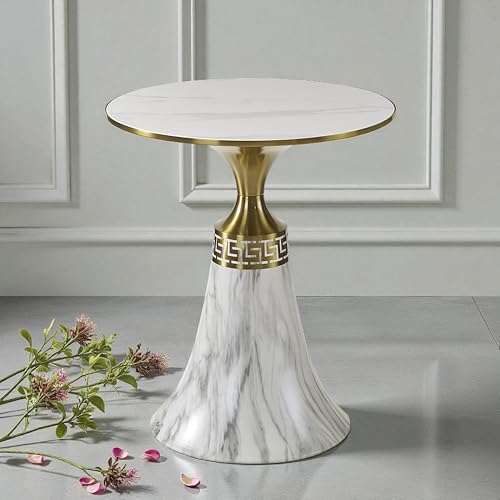 Image of The Attic Aurora Marble Top End Table Luxury Modern Look,Ivory Marble Effect