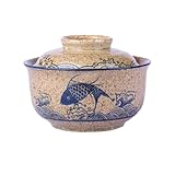 Braozaiw Ceramic Soup Bowl Set 800 ml Ramen Bowl (Palillos Cuchara), Tazones de Noodle Japoneses Grandes, Tradicional Asian Tableware Set, para Udon, Pasta, Pho, Soba, Cereal y Ensalada (Pescado)