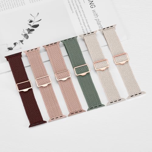 Image of 6 Pack Braided Stretchy Bands Compatible with Apple Watch Band 38mm 40mm 41mm 42mm 44mm 45mm 46mm 49mm Women Men, Adjustable Nylon Solo Loop Elastic Straps for iWatch Series 11 10 9 8 7 6 5 4 SE Ultra