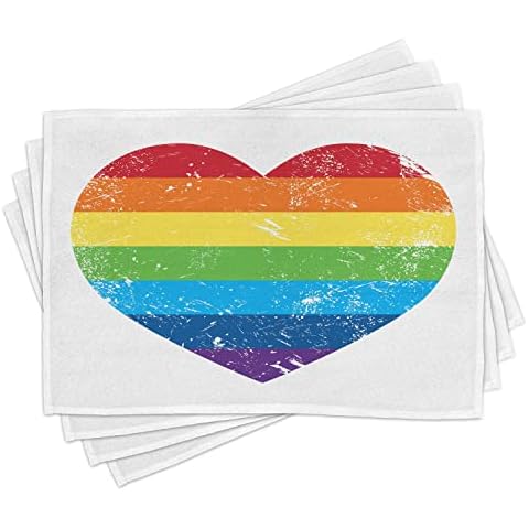 ABAKUHAUS Vintage Rainbow Heart Placemats Set Cover