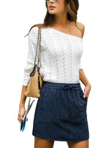CUPSHE Minirock Damen in Cord-Optik mit Kordelzug und Taschen, Marineblau S
