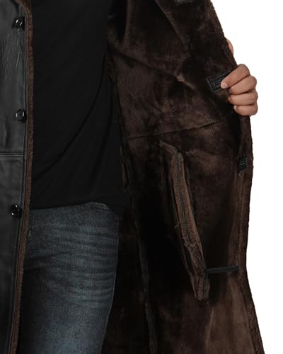 Blingsoul Black Trench Coat Men - Winter Shearling Long Leather Jackets For Men4