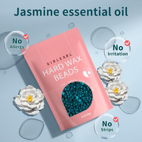 Image of GIRLEARLE Hard Wax, Jasmine Infused Wax Beans for Sensitive Skin, 1lb, Wax for Hair Removal, Bikini, Legs, Eyebrow, Facial, Full Body Waxing for Women and Men