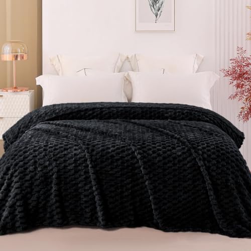 Image of Exclusivo Mezcla 3D Fleece Queen Size Blanket for Bed, Black | Extra Soft Fuzzy Plush Lightweight Bed Blankets, Cozy Fluffy Decorative Blankets for All Seasons, 90x90 Inches