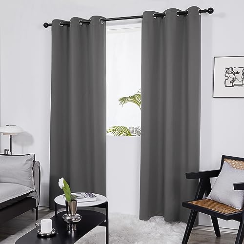 Image of Deconovo Solid Thermal Insulated Grommet Blackout 5.2 Feet Long, Curtains /Drapes for Bedroom and Living Room 42W x 63L Inch Light Grey 2 Drapes