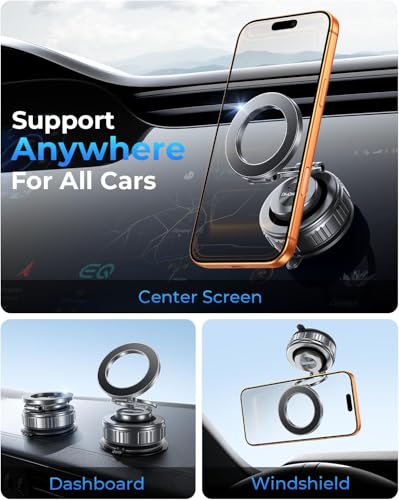 Image of DIMONCOAT 2026 Upgraded Metal Vacuum Magnetic Phone Holder for Car [109LB Suction+2800gf Magnetic], 360 Magsafe Car Mount Suction Cup Phone Mount, Foldable Car Phone Holder for iPhone 17 /16 Pro Max