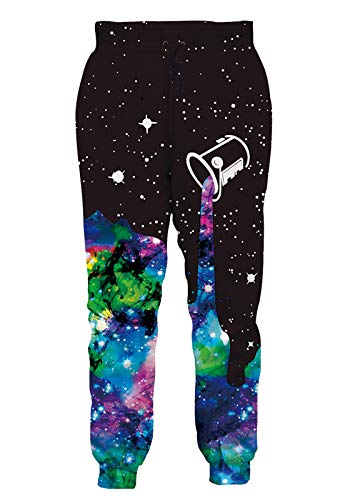 RAISEVERN Men Women Jogger Pants Funny Sweatpants Black Galaxy Colorful Milk Printed Tracksuit Cool Black Sportswear Jogging Trousers with Drawstring Pockets