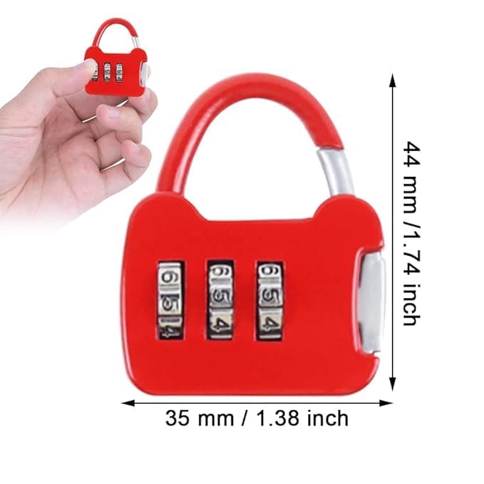 Image of QUIRA 3-Digit Combination Padlock,Security Lock, Resettable Code for Gym Lockers and Luggage (Red)