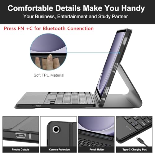 Image of typecase Keyboard Case for Samsung Galaxy Tab A11+ / A11 Plus 2025 (11 Inch) & A9+ / A9 Plus 2023 (11 inch) with Touch Trackpad, Multi Viewing Angle, Wireless Detachable Folio KB Cover & S Pen Holder