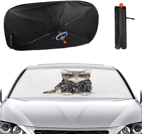 車用サンシェード 面白い猫 ねこ ネコ 傘型 折りたた式 遮光 遮熱 紫外線遮蔽おしゃれ 取り付け簡単