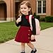 TITKKOP Toddler Girl Plaid Outfits Fall Winter Dress Knit Ribbed Bow Sweatshirt Tops and Button Fashion Skirts Set（black+burgundy,6Y