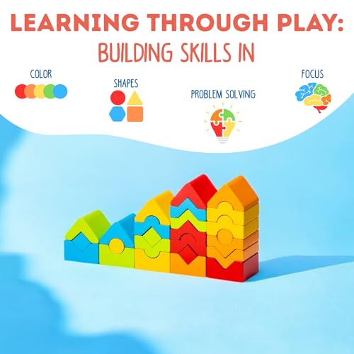 Image of CUBIKA Wooden Construction Tower Set - 25-Piece Construction Play Set with Emotion Characters for Toddlers 2+- Montessori Toy for Creativity, Cognitive Development, and Emotion Recognition