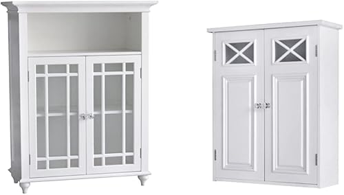 Elegant Home Fashions Neal - Armario de madera con 2 puertas de cristal blanco y moderno gabinete de pared de madera extraíble Dawson con moldeado