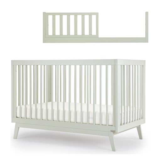 dadada Baby Soho 3-in-1 Convertible Crib and Rail – Made in Italy, Solid Beechwood Crib to Toddler Bed with Rail, GREENGUARD Gold Certified, Non-Toxic Baby-Safe Finish, Modern Design (Sage)