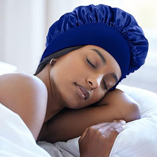 Hair Bonnet for Women - Soft Breathable Hair Cap Shower Caps for Braids Natural Hair, Black+Purple+Red+Sapphire blue - Image 4
