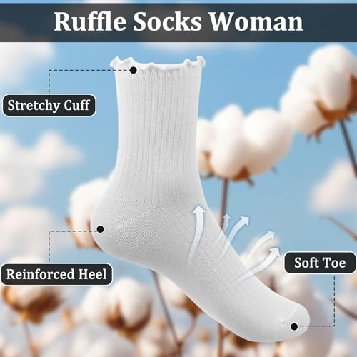 6 Pack Ruffle Sock Woman Ankle Ruffle Socks Turn Cuff Frilly Sock Lovely Double Needle Solid Color Edge Relent Socks3
