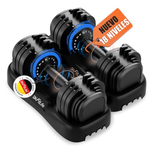 DH FitLife 2026 Nuevo Juego de Mancuernas Ajustables – 18 Niveles de Peso de 2,5 a 25 KG | Mancuernas Compactas con Ajuste Rápido | Set de Pesas para Hombres y Mujeres | Ideal para Gimnasio en Casa