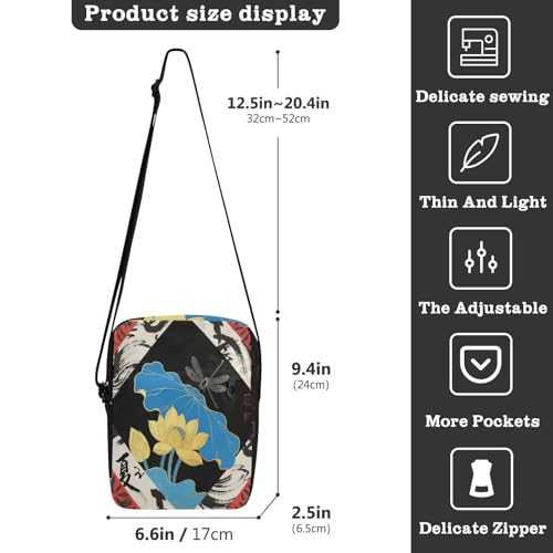 messenger bag for women shoulder bags Women's Purse Adjustable Strap for business business- flower Japanese Red3