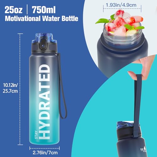 Image of Sahara Sailor Water Bottles, 25oz Motivational Sports Water Bottle with Time Marker - Times to Drink - Tritan, BPA Free, Wide Mouth Leakproof, Fast Flow Technology with Clean Brush (1 Pack)