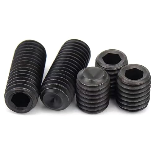 M2.5-0.45 x 4mm Black Hex Socket Set Grub Screws,Headless Cup Point,Flat Point Grub Bolt,Internal Hex Drive,Alloy Steel,Grade 12.9 Carbon Steel,for Towel Rack Door Knob,External Thread,Pack of 50
