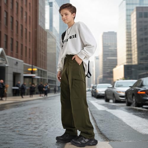 Baggy Cargo Pants for Teen Boys Hip Hop Casual Trousers Loose Fit Streetwear with Pockets4