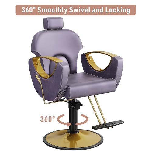 Image of LOUVIXA Barber Chair, Salon Chair for Hair Stylist, Height Adjustable Hydraulic Hair Reclining Salon Chairs, 360 Degrees Rotation, Multi-Function Shampoo Chair for Barbershop (Purple)