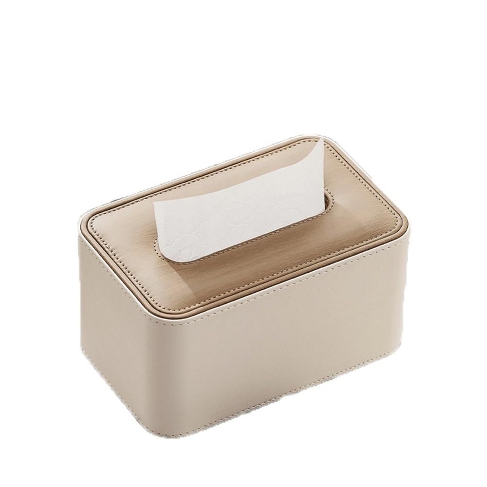 Porta fazzoletti in pelle PU beige, organizer rettangolare for casa, ufficio, bagno(Beige)