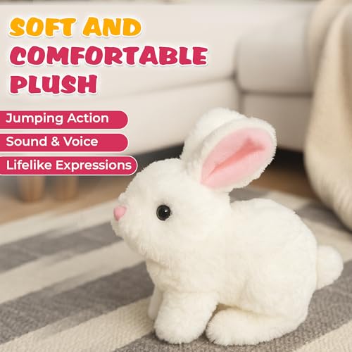 Image of 2 Pcs Walking Talking Bunny Toy with Sound & Realistic Movement, Battery Operated Jumping Rabbit Animal and Twitch Nose | Soft Toy for Kids & Toddlers (Included 4-Battery's)