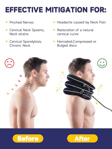 inflatable neck stretcher for cervical traction adjustable cervical traction device for instant relief neck decompression device for neck pain neck traction pillow neck extender for home useblue