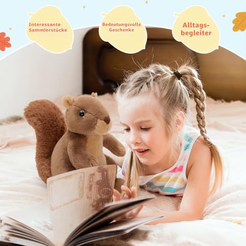 MorisMos braunes Eichhörnchen-Teddy mit Haselnusshäuschen, lebensechtes, kuscheliges Eichhörnchen-Plüschtier, Kawaii-Geschenke für Kinder… – Ansicht 6