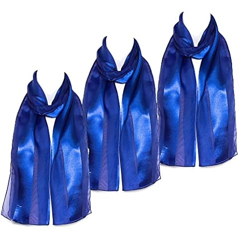 Hat To Socks Plain Elegant Chiffon Satin Scarf Pack of 3 (Royal Blue) Cover