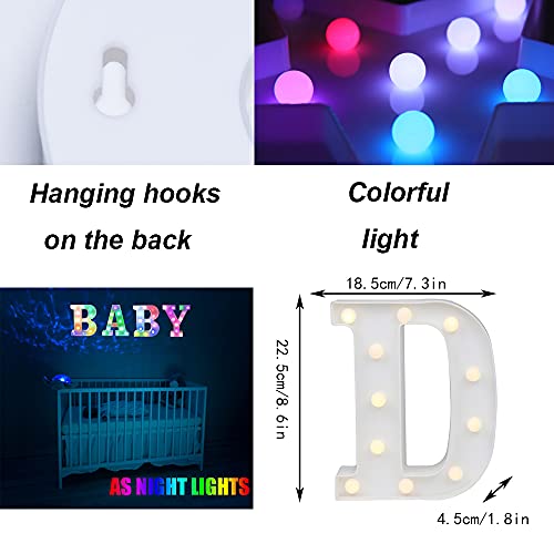 Image of LED Marquee Letter Lights, 18 Colors Changing Light Up Letters with Remote, RGB Alphabet Letters Sign for Girls Boys Gift Birthday Party Night Light Bedroom Wedding Christmas Decor-Colorful D