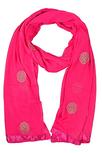 Image of YOUTHQUAKE Golden Floral Embroidery Work Chiffon Dupatta for Womens & Girls with Fancy Moti Lace