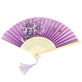 [Joyesplay] 扇子 メンズ レディース 和風扇子 竹骨 軽量 おしゃれ 綺麗 和柄 蝶々 桜 花 扇子 和装小物 お祭り 花火大会 夏の祭り 浴衣 着物 和小物 男女兼用 日本 お土産 プレゼント (⑭パープルと花柄)
