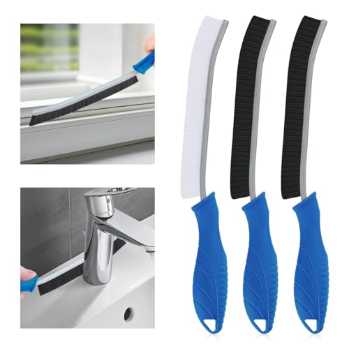 Image of TQRR Hard Bristle Crevice Cleaning Brush-Thin Gap Scrub Brush, Small Cleaning Brush, Grout Brush, Kitchen Brush, Cleaning Tools for Toilet, Bathroom, Sink, Home, Household, Window (3, Lichen Blue)