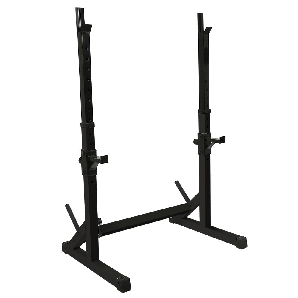Squat Rack - Soporte para mancuernas ajustable de 80 a 150 cm, con soporte de seguridad, para sentadillas y press de banca en casa, construcción triangular estable
