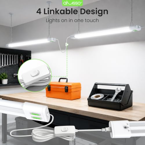 Image of ALUSSO 4FT Linkable LED Shop Lights, 6000LM 30W /45W /60W, 5CCT 2700K /3000K /4000K /5000K /6500K, 120V Integrated Fixture for Garage, Hanging or Surface Mount, 2 Pack