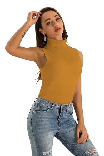 Image of Spicy Sandia Women Stretchable Turtleneck Knit Sleeveless Slim Fit Sweater