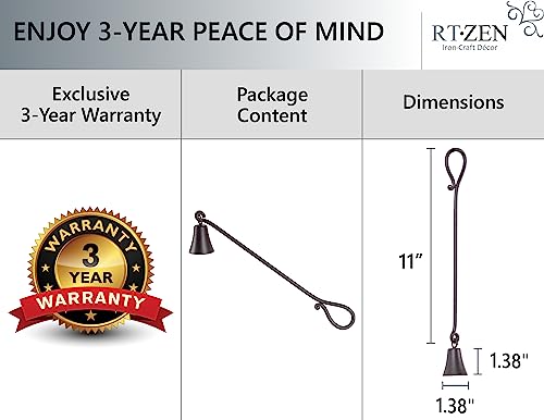 Rtzen Bell Candle Snuffer - Handcrafted Decorative Rustic Wrought Iron Candle Extinguisher Candlesnuffer With Long Handle - Unique Black Matte Farmhouse Decor Candle Accessories Gift #TOP3