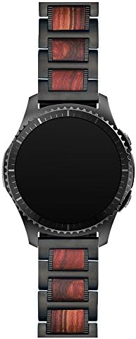 LDFAS Compatible for Galaxy Watch 45mm/46mm Bands, Gear S3 Band, 22mm Wood Red Sandalwood Stainless Steel Metal Watch Strap Compatible for Samsung Galaxy Watch 3 45mm, Gear S3 Frontier/Classic, Black