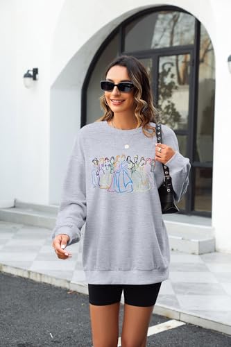 Image of BANGELY Fantastical Sweatshirt Women Cute Embroidered Fantastical Princess Sweater Family Vacation Shirt Long Sleeve Top