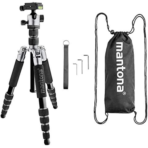 mantona Reisestativ Light Traveller, stabiles Aluminium I leichtes Kamera-Stativ Cover