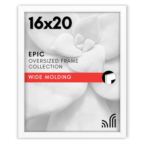 Americanflat 16x20 Picture Frame with Polished Plexiglass - White Picture Frame - Wide Photo Frames Made of Engineered Wood for Vertical or Horizontal Wall Display - Epic Collection - White