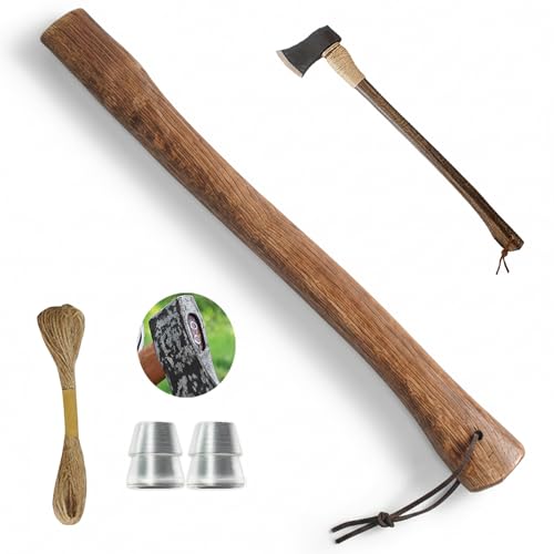 Bumtosc Hand-Forged Carbonized Axe Handle - 15/24 Inch Replacement Handle Wood & Steel Wedges to Revive Your Old Axe Includes Hemp & Leather Cords (23.6inch(60cm))