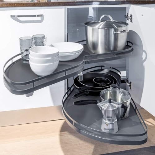 Kitchen Cabinet Blind Corner, Slide Out Drawer Storage Shelves for Kitchen Cupboard, 2 Tier Adjustable Swing Pull Out Organizer, for 800mm or 900mm Corner Base Cabinets (Right Open)