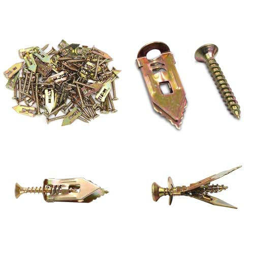 YZTONGPAO Upgraded Zinc Plated Steel Self-Drilling Anchors Kit, 50 Pcs Metal Self-Drilling Anchors and 50 Pcs Zinc Screws, Easy Application No Drill or Holes in Wall (100 Pcs)
