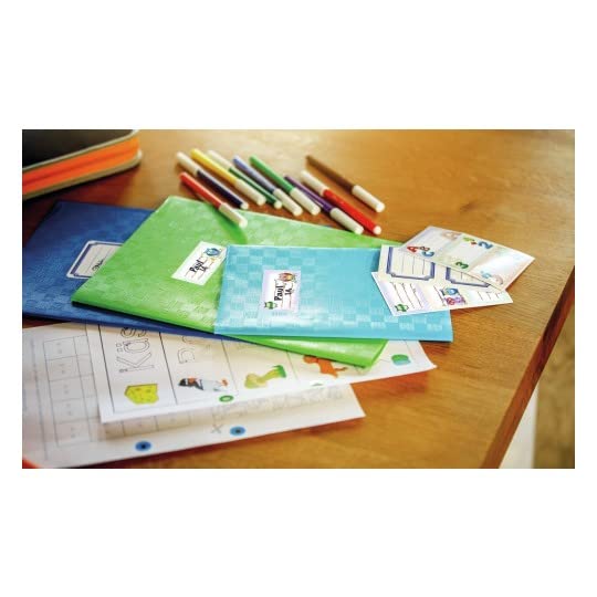 Avery Italia 48669 - assortimento su espositore di 60 stickers adesivi, decorativi per libri, quaderni e materiali per la scuola, 6 fantasie, 60 pezzi totali