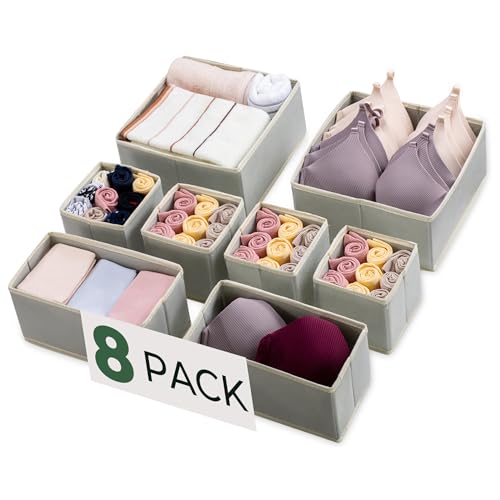 Image of Kootek 8 Pack Drawer Organizer Clothes, Dresser Drawer Organizers for Clothing Fabric Foldable Closet Organizers and Storage Bins for Baby Clothes, Nursery, Underwear, Bras, Socks