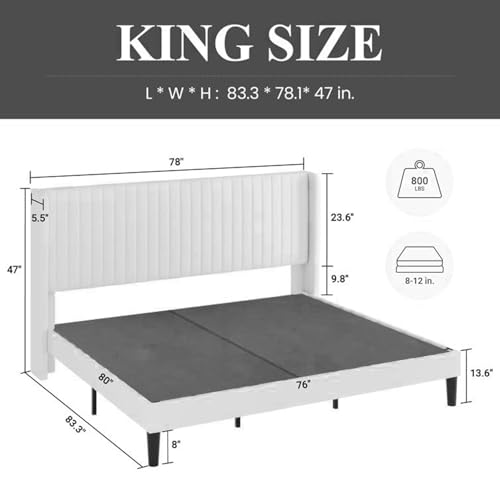 Image of HITHOS Solid Wood Modern Upholstered King Size Bed with Wingback Headboard | Wooden Double Bed Cot Palang Furture Without Storage (Regal Green) -1 Year Warranty